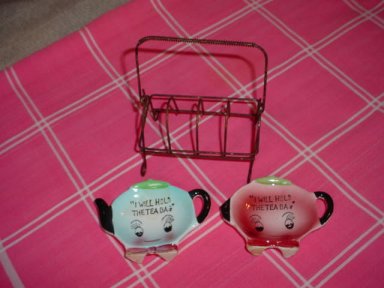 Anthropomorphic Tea Bag Holder Lot W/ Stand 